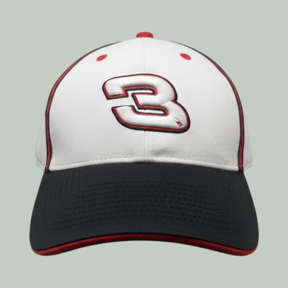 Vintage NASCAR Hat Adjustable White Black Dale Earnhardt 3 Racing Cap
